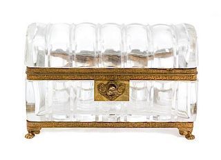 A French Gilt Bronze Mounted Molded Crystal Hinge Top Box Height 4 3/4 x length 7 1/4 inches.