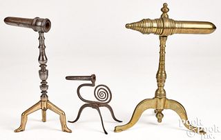 Three iron and brass goffering irons, 18th/19th c.