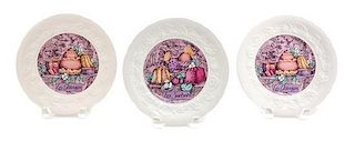 Twelve French Gien Porcelain Cake Plates Diameter 8 1/2 inches.