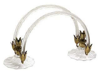An Unusual Two-Light Glass Table Sconce Height 8 x width 13 1/2 x depth 4 inches.