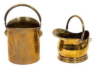 Two English Brass Fire Buckets Height of taller 20 inches.