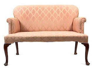 A George I Style Mahogany Framed Love Seat Height 36 x length 49 inches.