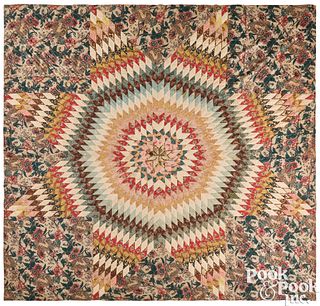 Chintz Lone Star quilt, early/mid 19th c.