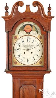 Hepplewhite walnut tall case clock, ca. 1820