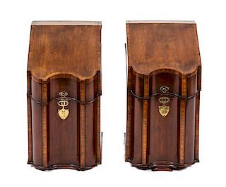 A Pair of George II Mahogany Knife Boxes Height 16 1/2 x width 9 x depth 12 1/4 inches.
