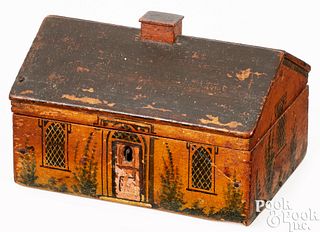 House form painted pine trinket box, 19th c.