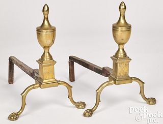 Pair of Chippendale engraved brass andirons