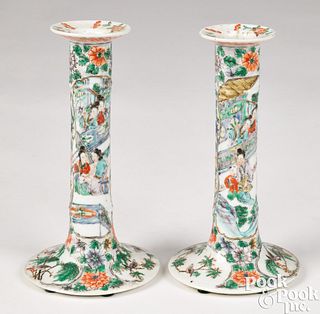 Pair of Chinese export porcelain candlesticks