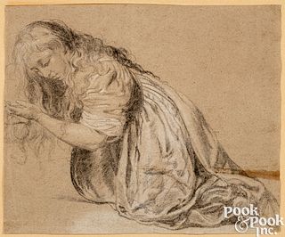 Rubens School, chalk and gouache portrait