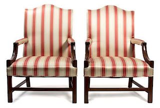 A Pair of George III Style Mahogany Open Armchairs Height 41 1/2 inches.