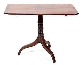A George III Style Mahogany Tilt Top Tripod Table Height 26 1/2 x width 36 1/2 x depth 22 3/4 inches.