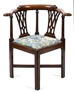 A Georgian Style Mahogany Corner Chair Height 32 inches.