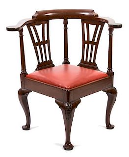 A Georgian Style Mahogany Corner Chair Height 33 inches.
