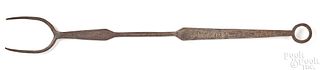 Pennsylvania brass inlaid wrought iron flesh fork