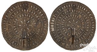 Pair of Pennsylvania punched tin sconces, 19th c.