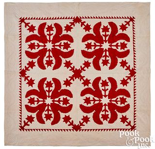 Red and white appliqué quilt, late 19th c.