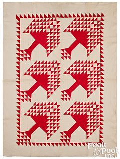 Red and white Pine Tree patchwork quilt, ca. 1900
