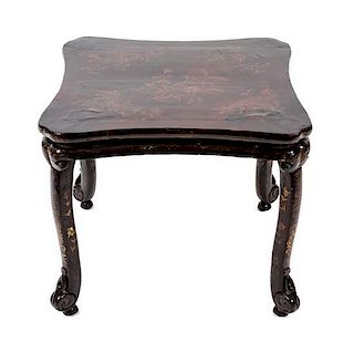 An English Regency Black Lacquer Low Table Height 17 1/2 x width 19 1/2 x depth 17 3/4 inches.