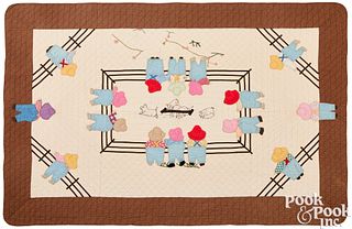 Unusual patchwork and embroidered youth quilt