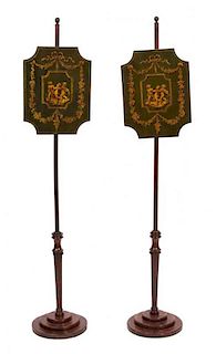 A Pair of English Regency Pole Screens Height 55 inches.