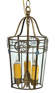 A Regency Style Gilt Metal and Glass Three-Light Lantern Height 17 inches.