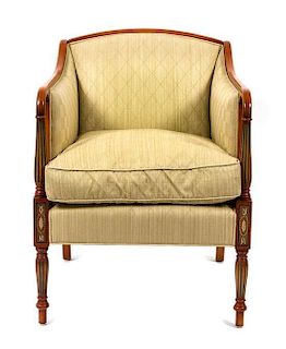 A Regency Style Upholstered Armchair Height 34 inches.