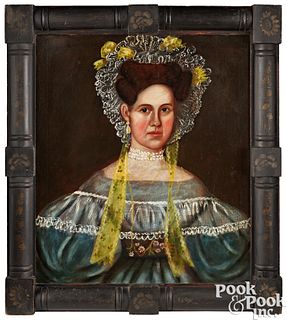 New England oil on canvas folk art portrait
