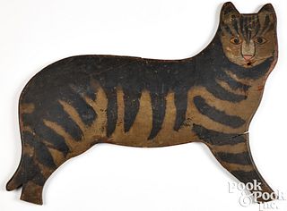 Unusual painted pine cat plaque fragment