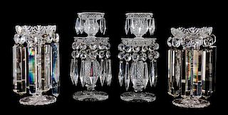 Two Pairs of Cut Crystal Lusters Height of taller 9 5/8 inches.