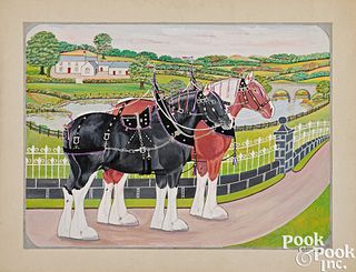 William Robbie, mixed media of Clydesdale horses