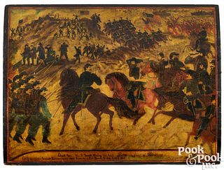 Oil on wood panel of Civil War battle scene