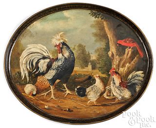Large painted tin tray, 19th c.