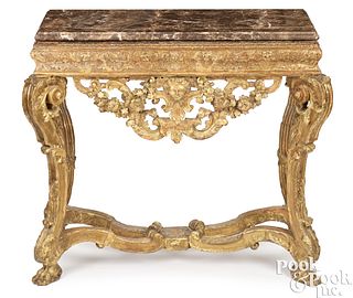 Italian carved giltwood console table, 18th c.