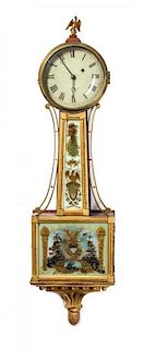 An American Federal Giltwood and Mahogany Cased Banjo Clock Height 39 inches.