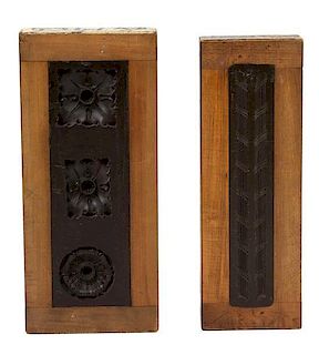 Two Carved Stone Furniture Molds in Wood Frames Larger 9 7/8 x 22 inches.