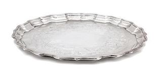 A Birks Sterling Silver Scalloped Edge Serving Tray, 20th century,