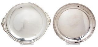 Two American Silver Circular Trays, Various Makers, one by J. Wagner & Son, New York, NY of Danish design, the other of plain
