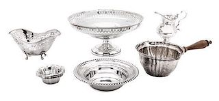A Collection of Nine American Silver Articles, Various Makers, comprising 3 reticulated bowls, 1 creamer, 1 treen handled sau