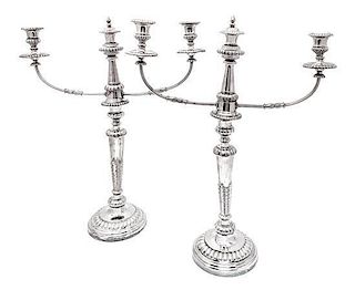 A Pair of Silver Plate Two-Light Convertible Candelabra Height 25 inches.