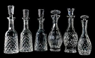 A Group of Six Waterford Glass Decanters Height of tallest 13 1/4 inches.
