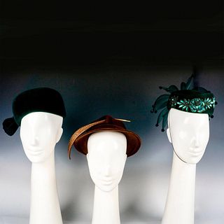 3pc Vintage Women's Dress Hats, Green and Brown Halston