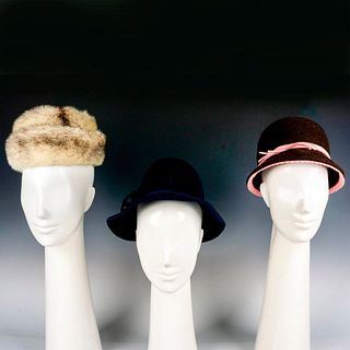 3pc Women's Vintage Hats, Mink, Velour and Felt