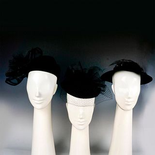 3pc Women's Vintage Dress Hats, Black
