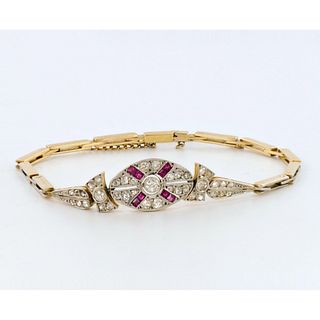 Estate Sweet Belle Epoque 18K Gold Diamond Ruby Bracelet