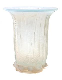A Lalique Molded and Frosted Glass Eucalyptus Vase Height 6 5/8 inches.
