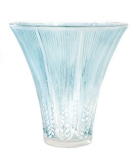 A Lalique Molded Glass Epis Vase Height 6 1/2 inches.