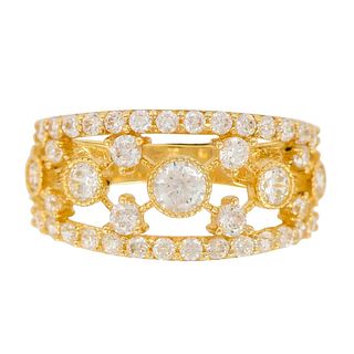 14K Yellow Gold and Diamonds Filigree Wide Band Ring