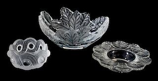 Three Lalique Molded and Frosted Glass Bowls Length of longer 7 1/2 inches.