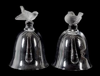 Two Lalique Molded and Frosted Glass Bells Height of taller 5 3/4 inches.
