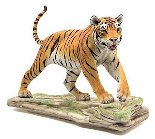 A Boehm Porcelain Figure of a Tiger Height 13 x length 19 1/2 inches.